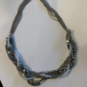 Silver and Pearl Twisted Chain Necklace
